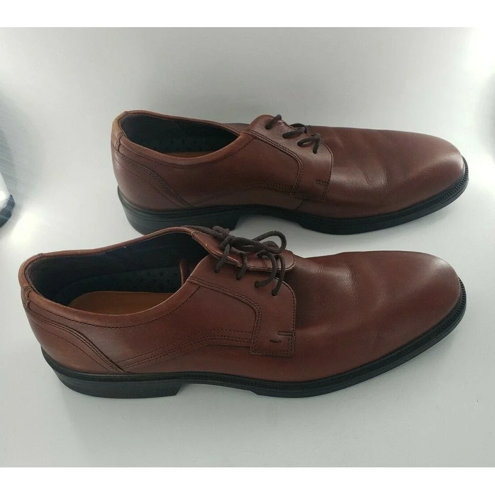 Ecco Men's Brown Leather Lace Up Oxfords Shoes Size EUR 47/ US 13